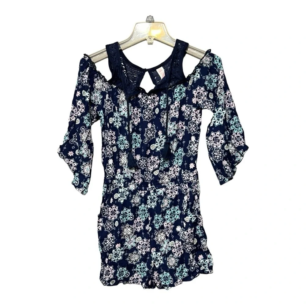 Justice Blue Printed Lace Flare Sleeve Romper Tween Festive Summer Fashion 16